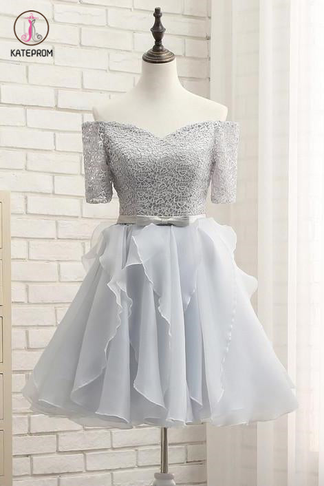 Cute A-line Silver Lace Homecoming Dress,8th Graduation Dress ,Y2440 –  Simplepromdress